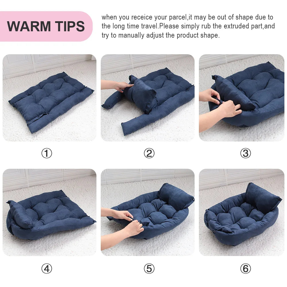 Warm Dog Sofa Bed – Thick Washable Winter Bed for Dogs & Cats