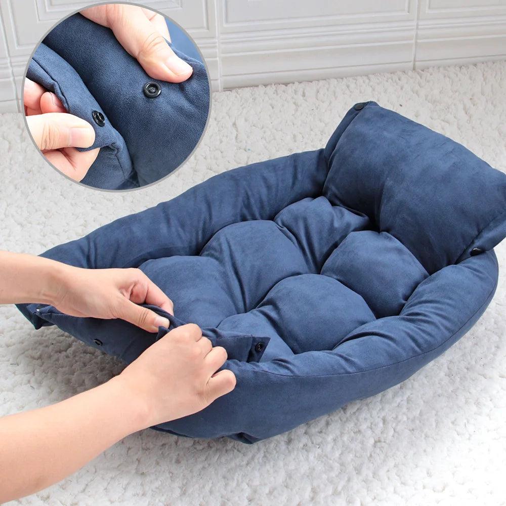 Warm Dog Sofa Bed – Thick Washable Winter Bed for Dogs & Cats