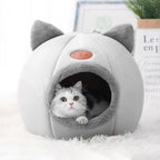 Winter Cat Bed – Cozy Cave House with Removable Cushion