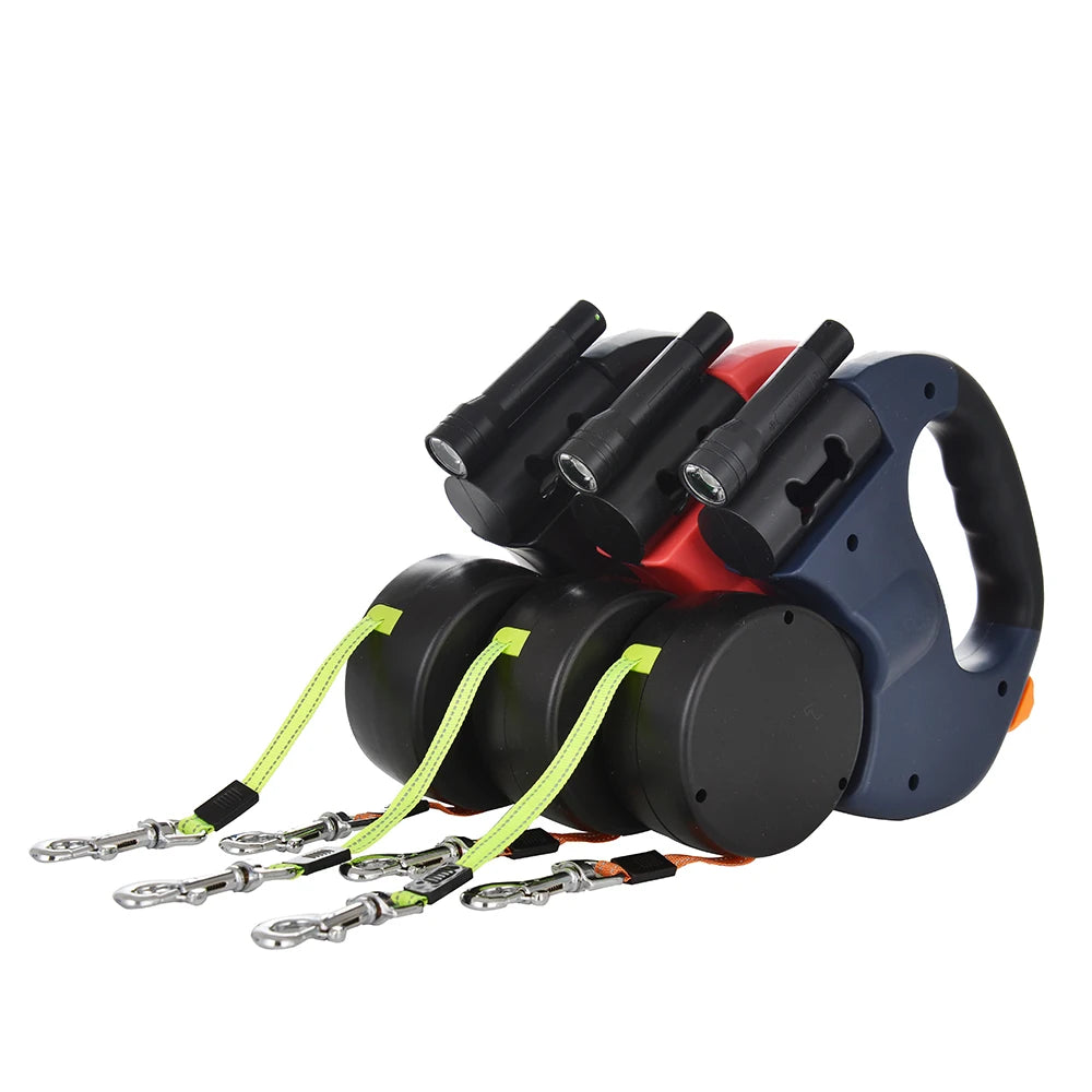 Retractable Dog Leash – 3m Reflective Double Lead with Lights