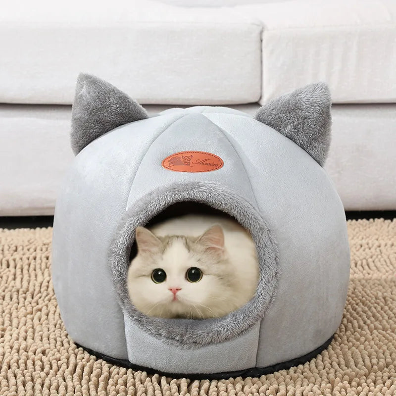 Cat Cave Bed – Cozy Covered Indoor Bed with Cushion