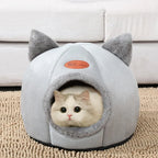 Winter Cat Bed – Cozy Cave House with Removable Cushion
