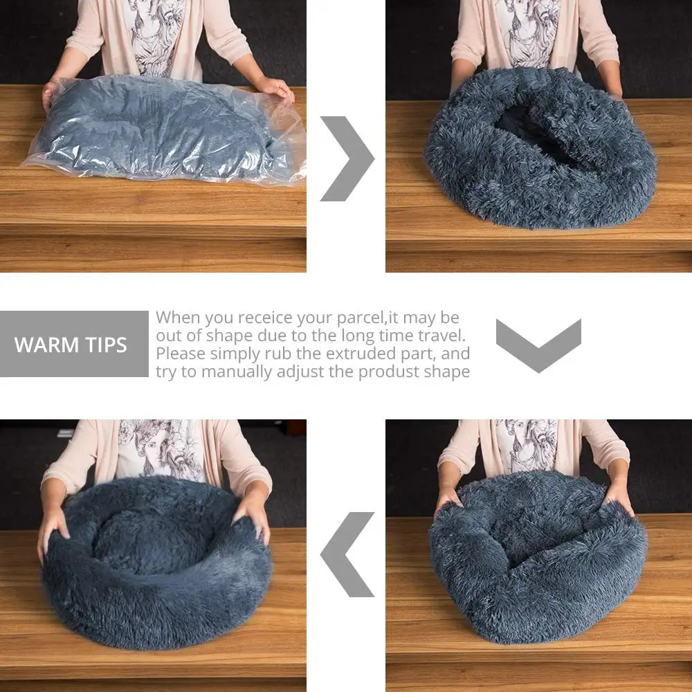 Plush Dog Bed Round Soft Calming Bed for Small Large Dogs & Cats