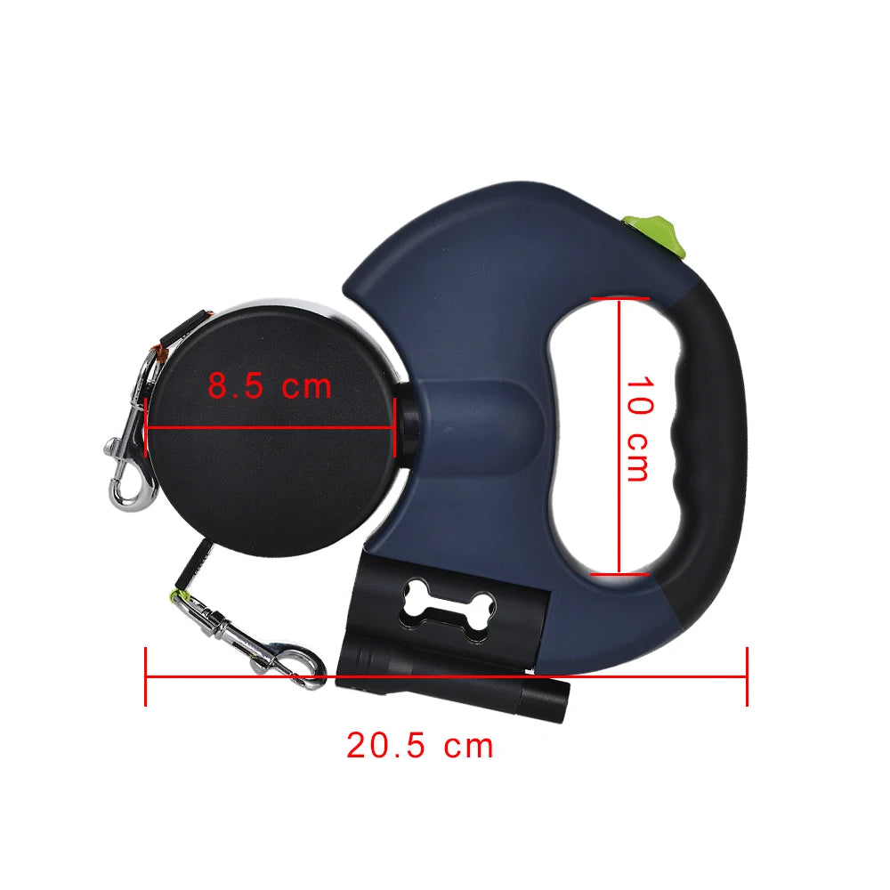Retractable Dog Leash – 3m Reflective Double Lead with Lights