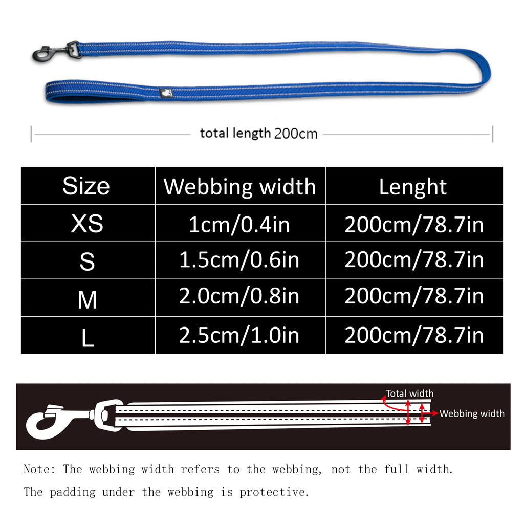 Nylon Dog Leash – Reflective Padded 200cm Walking Lead