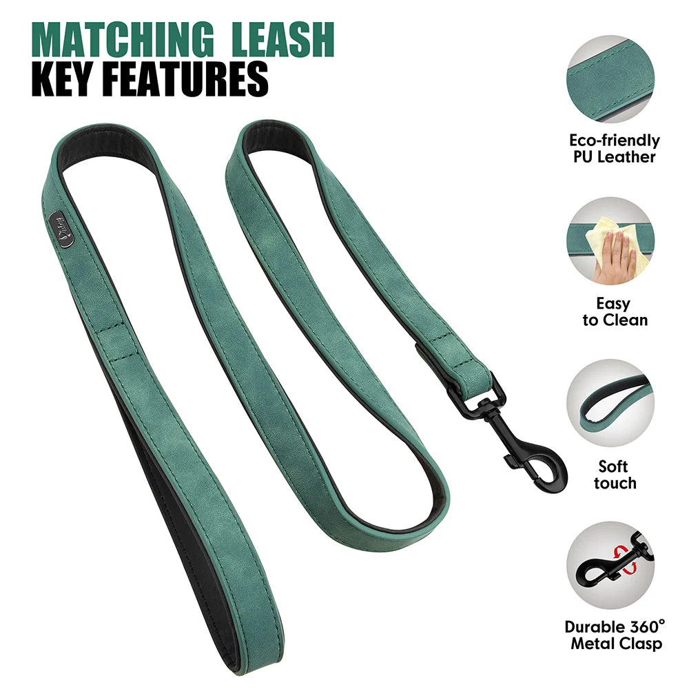 PU Leather Dog Collar and Leash Set, Adjustable Padded