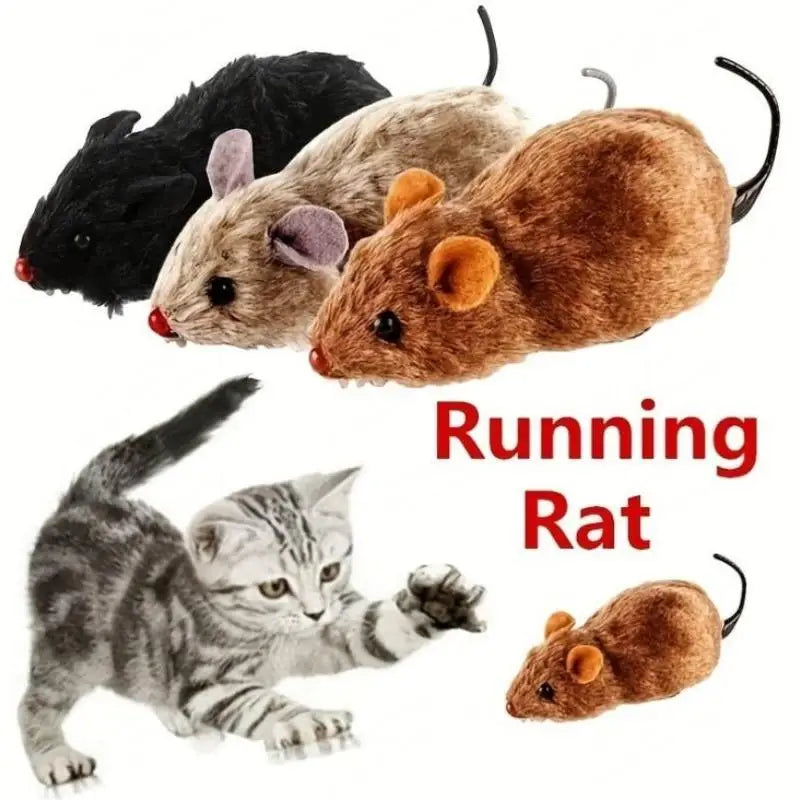 Wind Up Mouse Cat Toy – Lifelike Plush Running Pet Toy