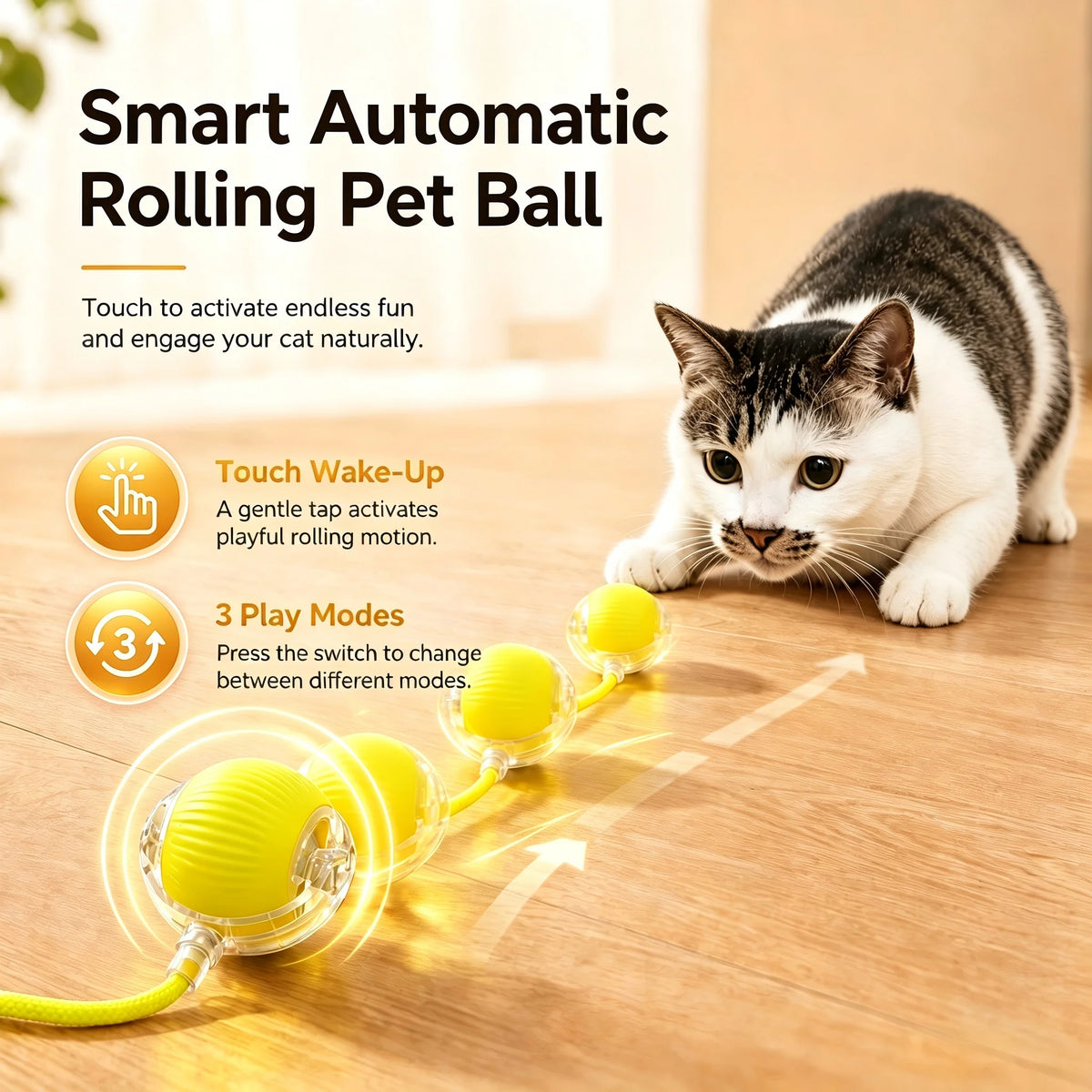 Smart Obstacle Avoidance Cat Ball Toy Adjustable Speed Electric Self Rolling Interactive Ball With Long Elastic Rope For Play