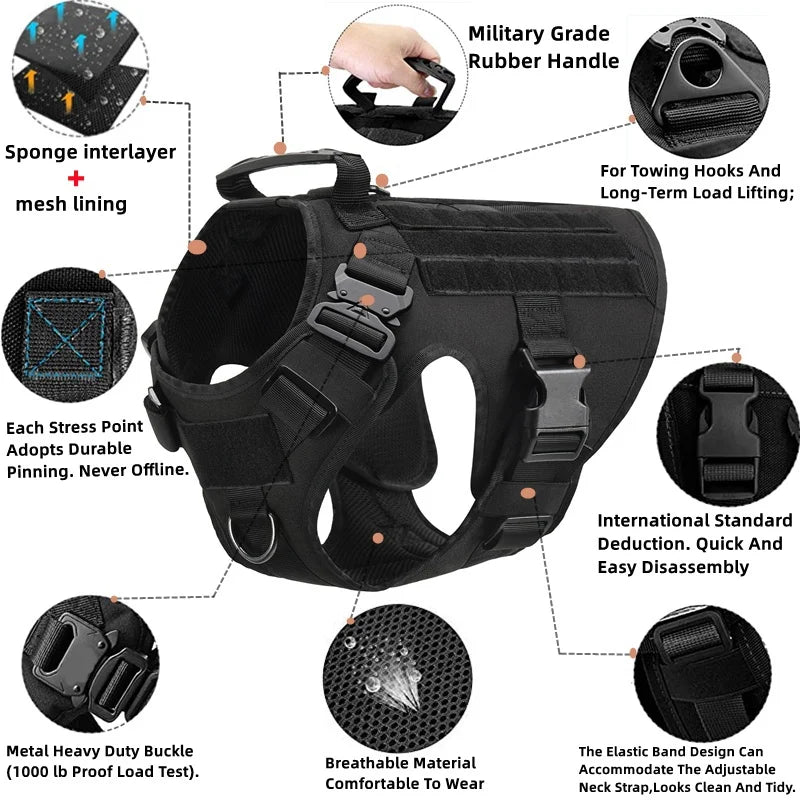 Tactical Dog Harness – 1000D Nylon Vest With Leash Set