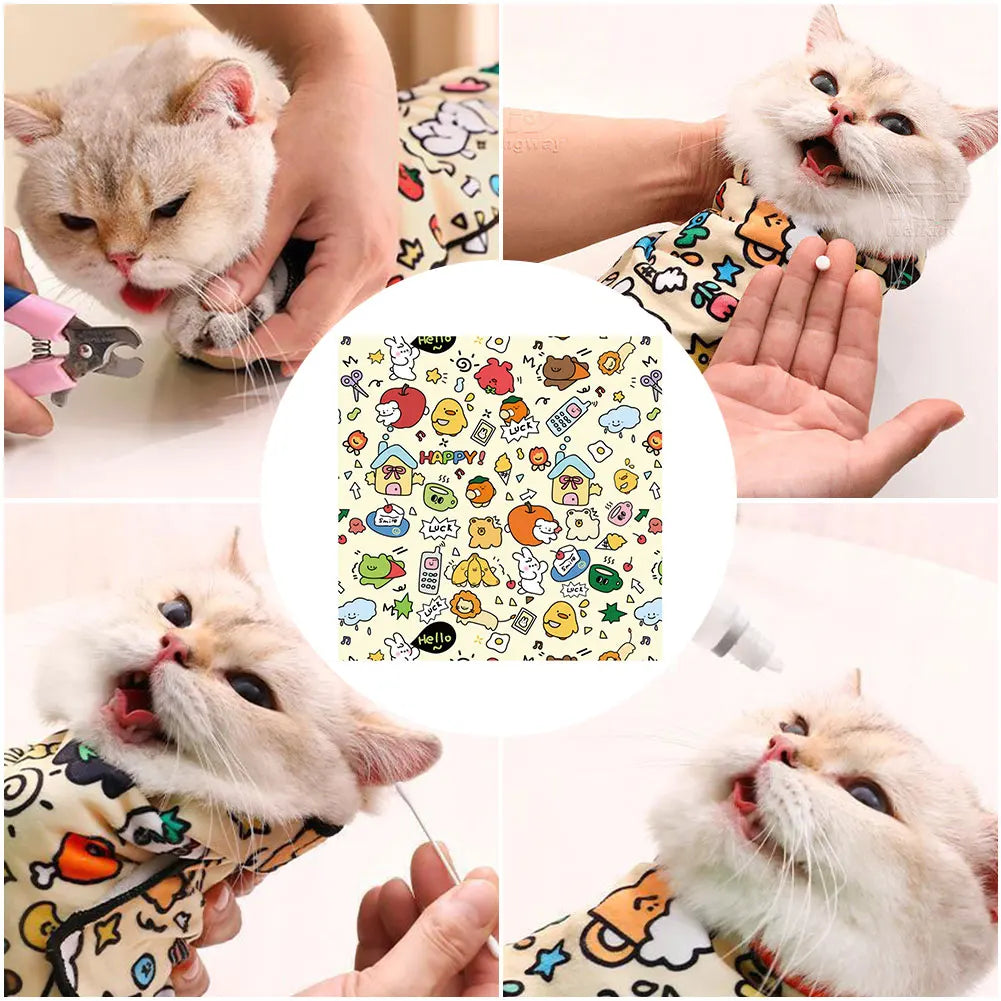 Cat Swaddle Wrap – Self-Adherent Anti-Scratch Grooming & Nail Clipping