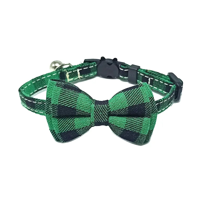 Breakaway Cat Collar with Bell – Plaid Bow Tie Adjustable Collar