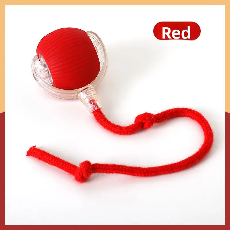 Smart Obstacle Avoidance Cat Ball Toy Adjustable Speed Electric Self Rolling Interactive Ball With Long Elastic Rope For Play