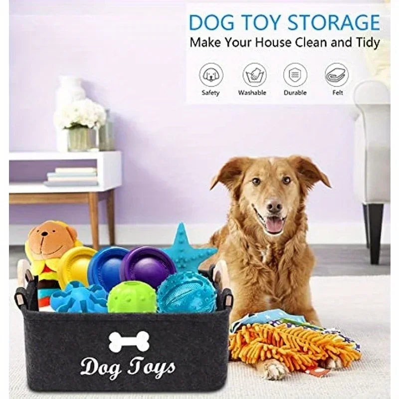 Dog Toy Storage Box Felt Pet Toy Organizer Basket