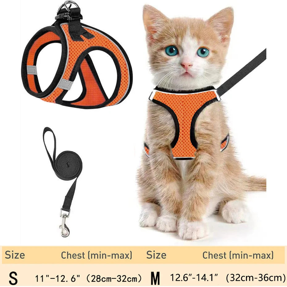 Cat Harness and Leash – Adjustable Reflective Soft Mesh Vest