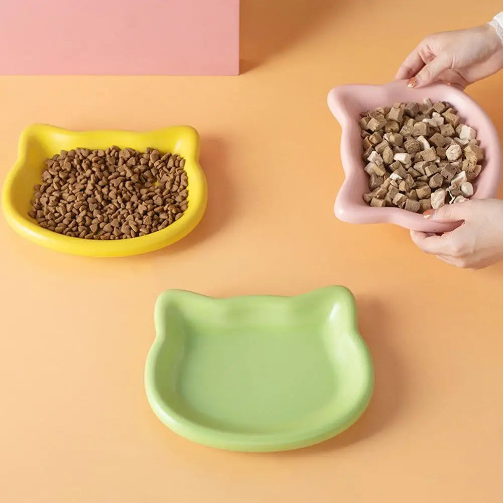 Cat Food Bowl – Shallow Plastic Cat Feeding Dish for Wet & Dry Food