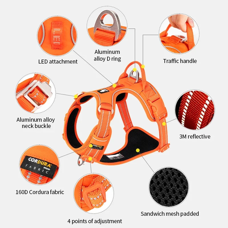 No Pull Dog Harness Adjustable Nylon Reflective Padded