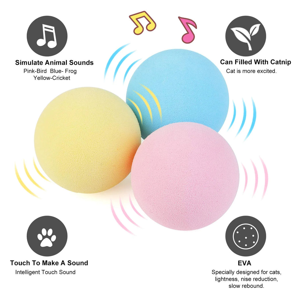 Interactive Cat Ball Toy with Touch Sounds and Catnip Compartment
