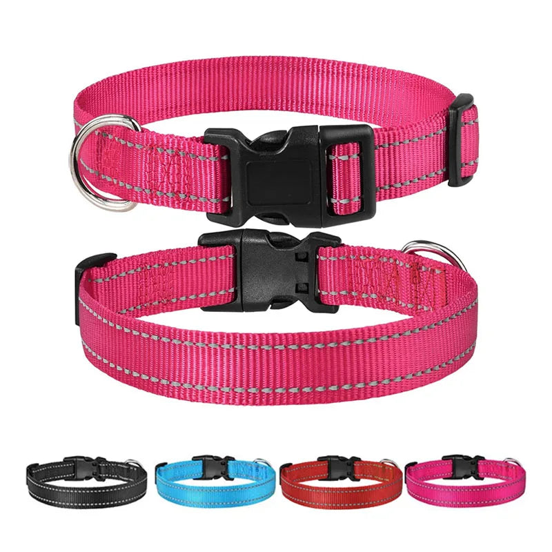 Reflective Dog Collar – Adjustable Nylon Safety Collar with Buckle
