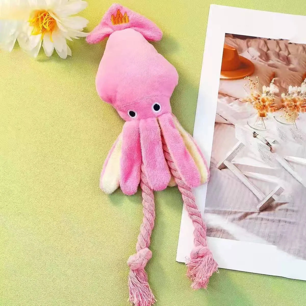 Squeaky Octopus Plush Dog Toy – Interactive Teething Chew Toy