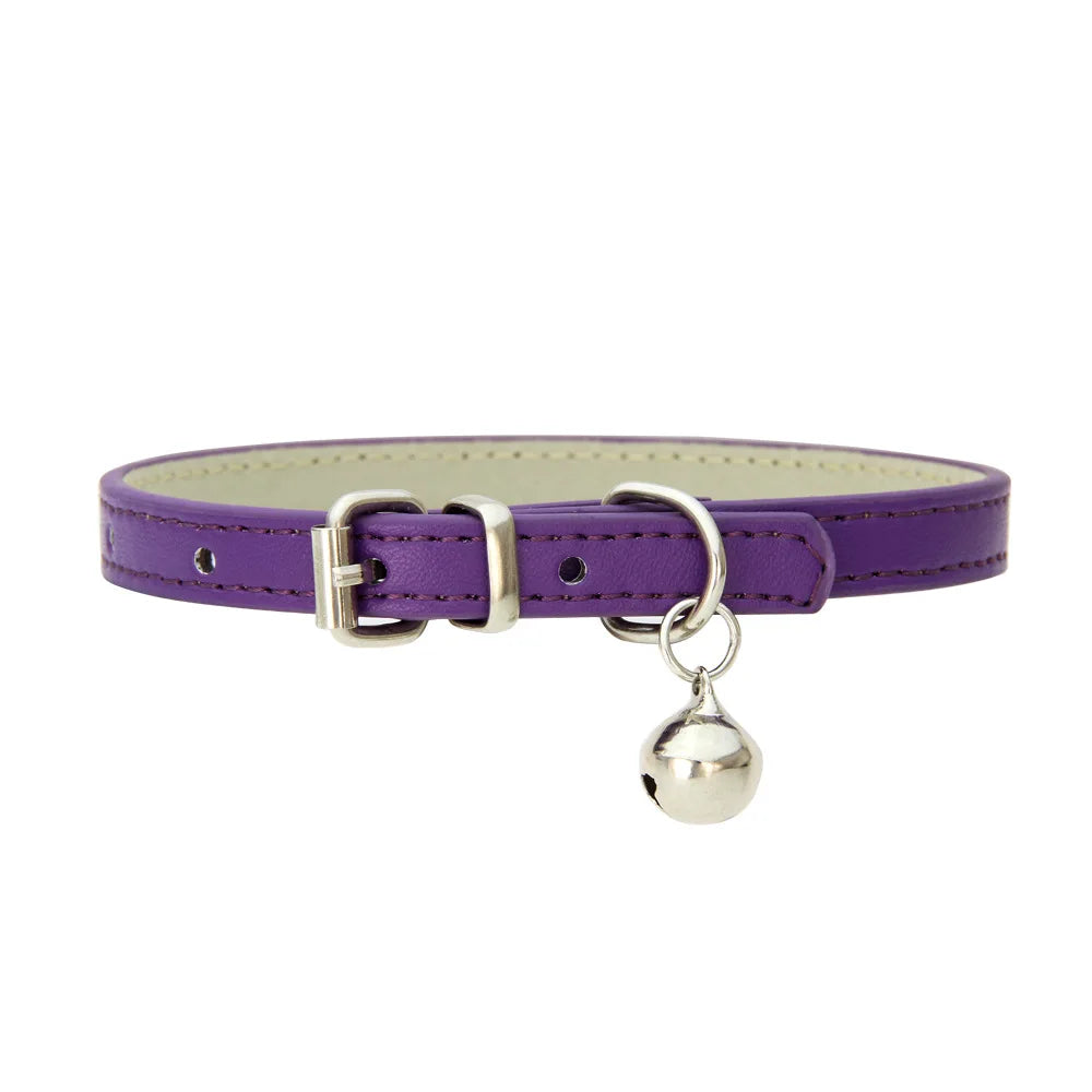 PU Leather Cat Collar Adjustable Soft Padded Pet Collar with Bell