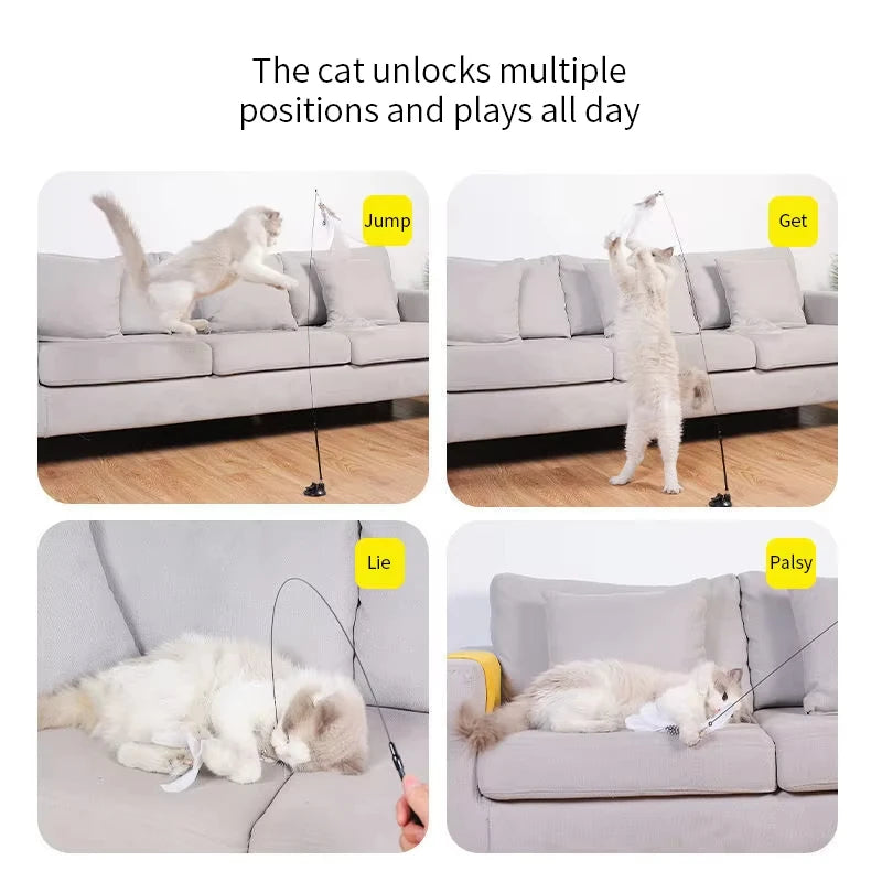 Interactive Cat Toy – Feather Teaser Wand with Suction Cup