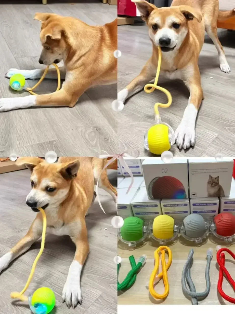 Smart Obstacle Avoidance Cat Ball Toy Adjustable Speed Electric Self Rolling Interactive Ball With Long Elastic Rope For Play