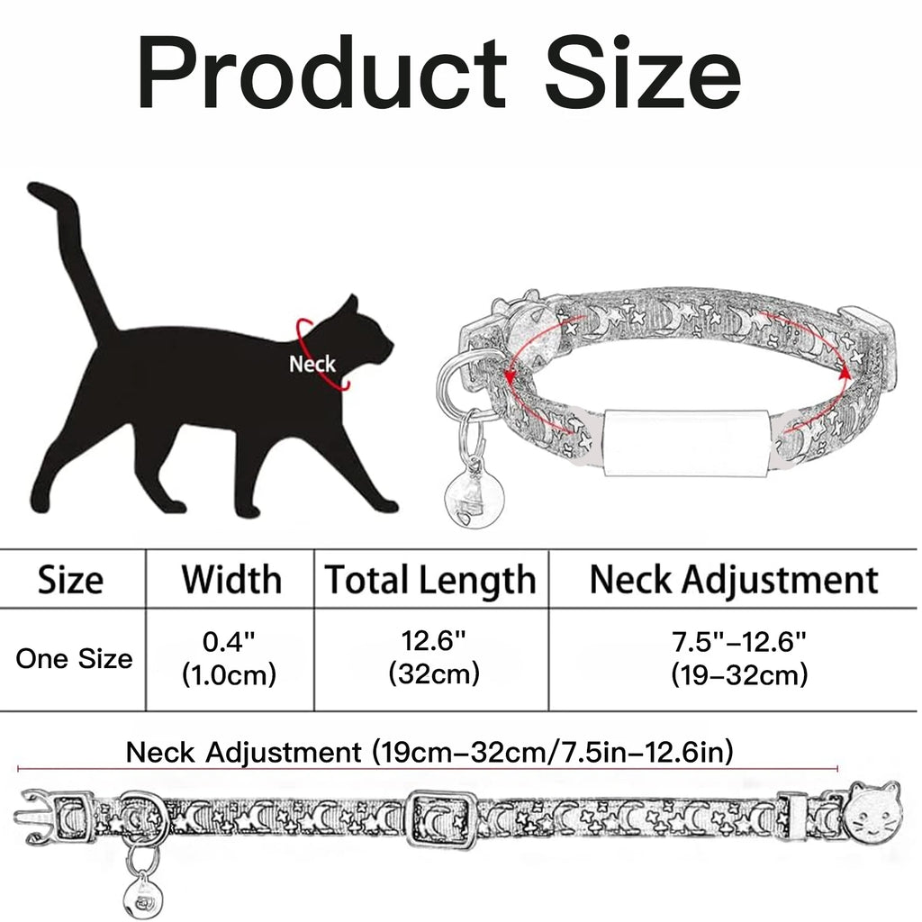 Personalized Cat Collar with Engraved ID Tag, Bell & Glow Design