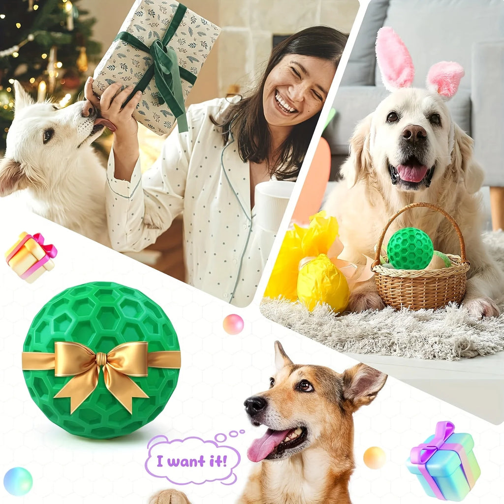 Rubber Dog Chew Toy – Squeaky Hexagonal Chew Ball