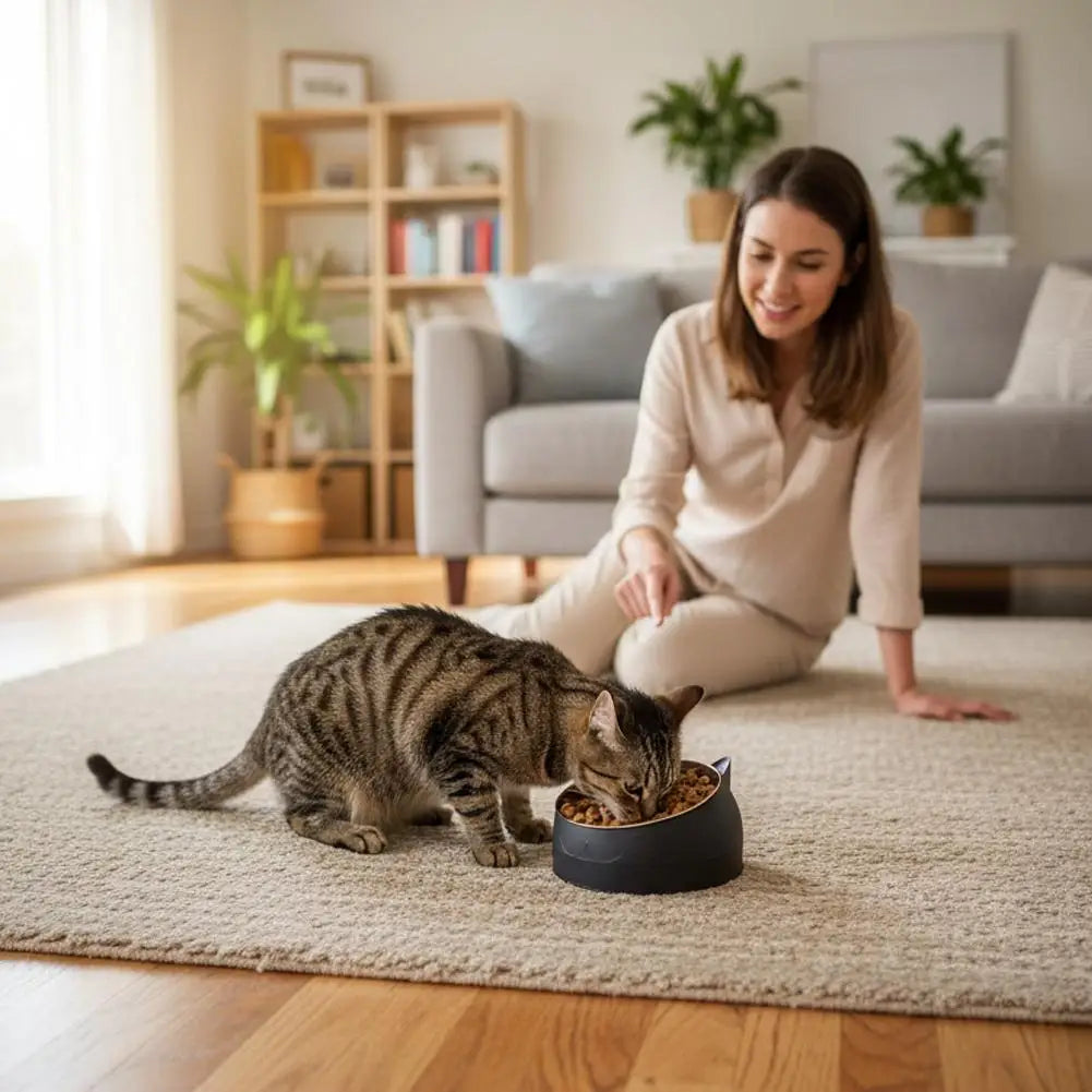 Eco-Friendly1PC Stainless Steel Cat Bowl, 15° Inclined Pet Food Dish with Non-Slip Base, Anti-Choke Feeder for Cats/Kittens/Dogs