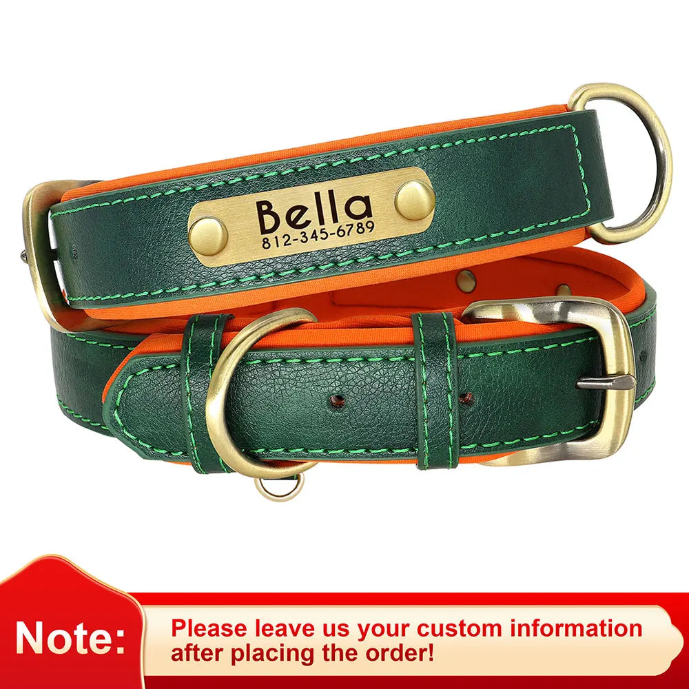 Personalized Dog Collar, Adjustable Padded PU Leather Collar