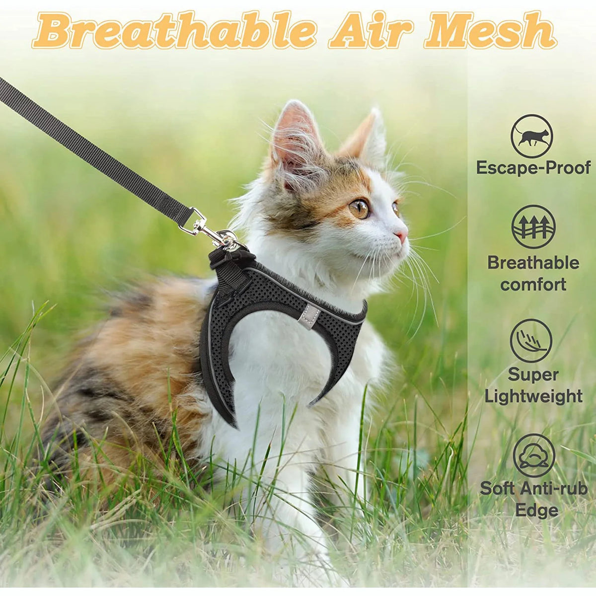 Cat Harness and Leash – Adjustable Reflective Soft Mesh Vest