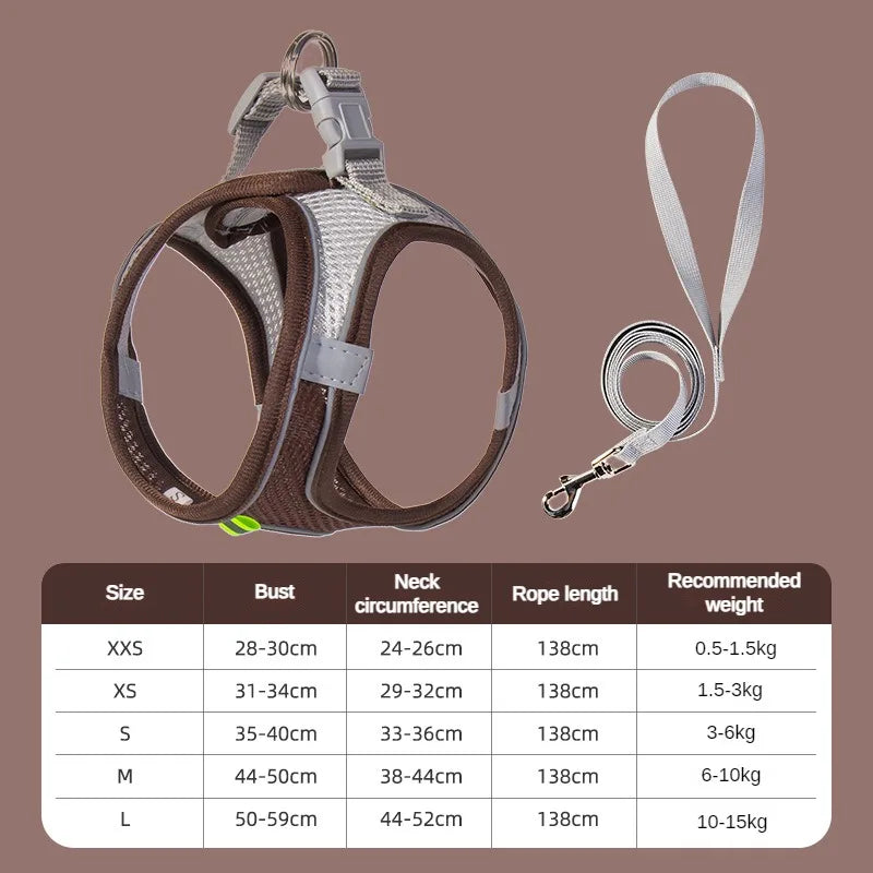 Small Dog Harness – Adjustable Reflective Vest With Leash