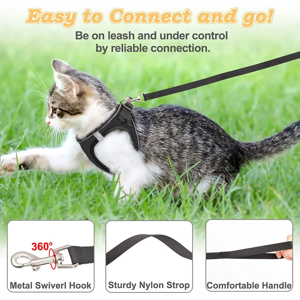 Cat Harness and Leash – Adjustable Reflective Soft Mesh Vest