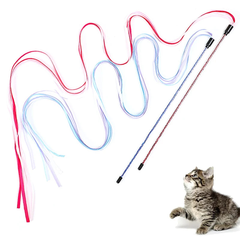 Cat Teaser Wand Long Ribbon Interactive Toy for Kittens