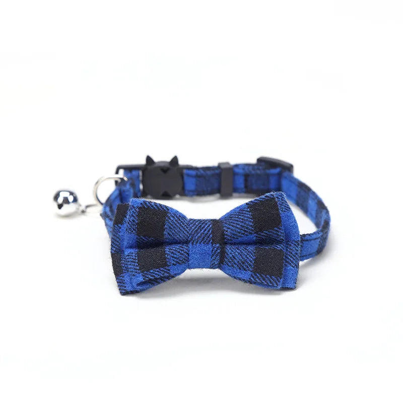 Breakaway Cat Collar with Bell – Plaid Bow Tie Adjustable Collar