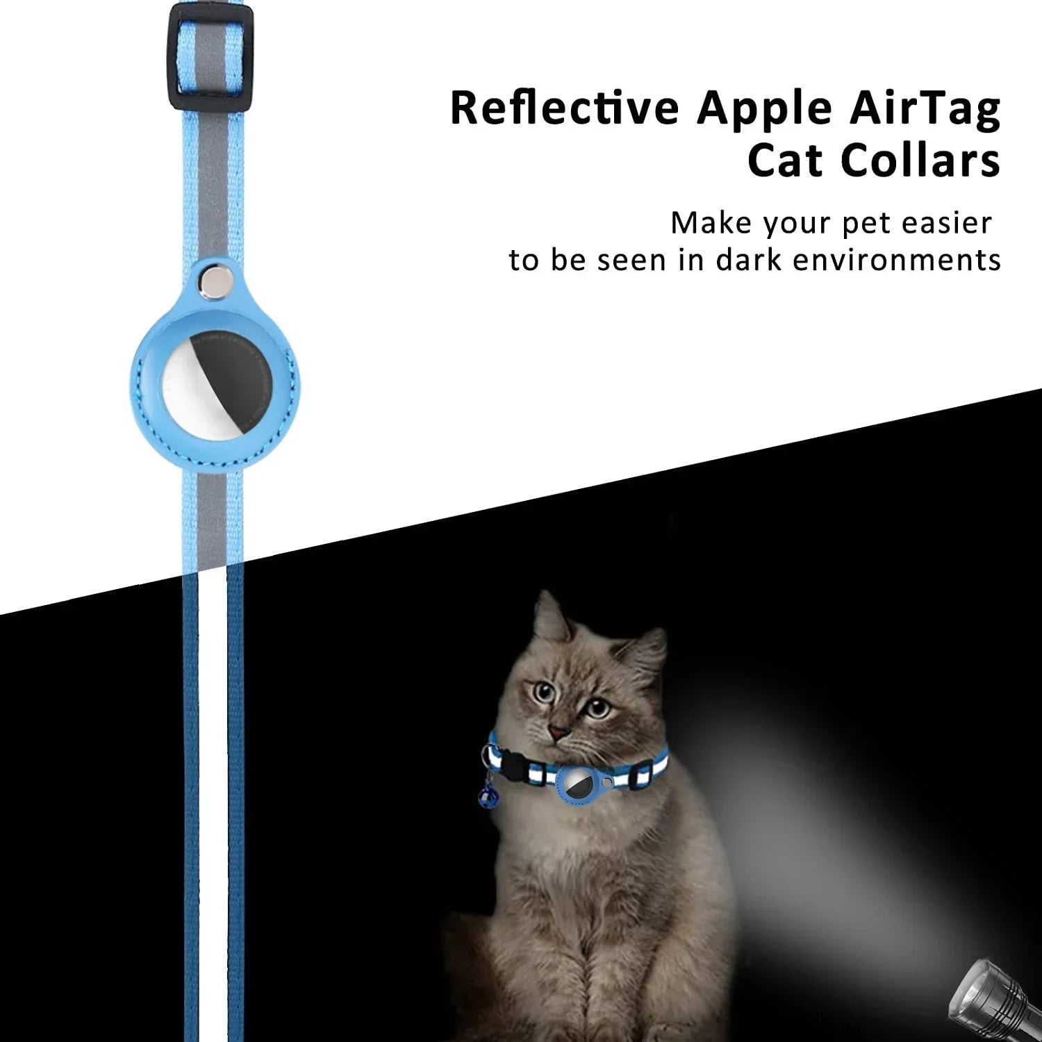 AirTag Cat Collar with Reflective Holder, Bell & Adjustable Fit