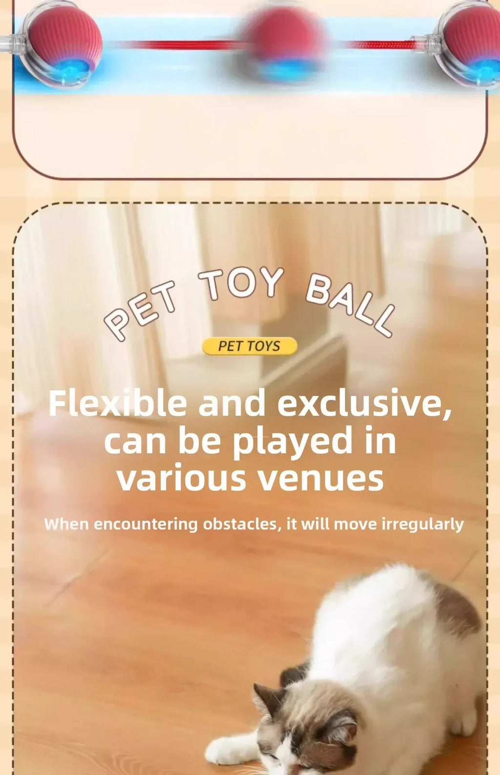 Smart Obstacle Avoidance Cat Ball Toy Adjustable Speed Electric Self Rolling Interactive Ball With Long Elastic Rope For Play