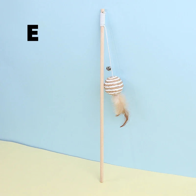 Cat Teaser Toy – Wooden Wand with Bell & Elastic Rope
