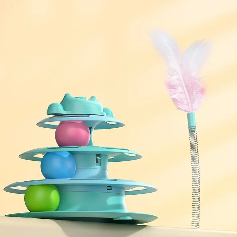 Interactive Cat Toy – Rotating Feather Tower with Ball