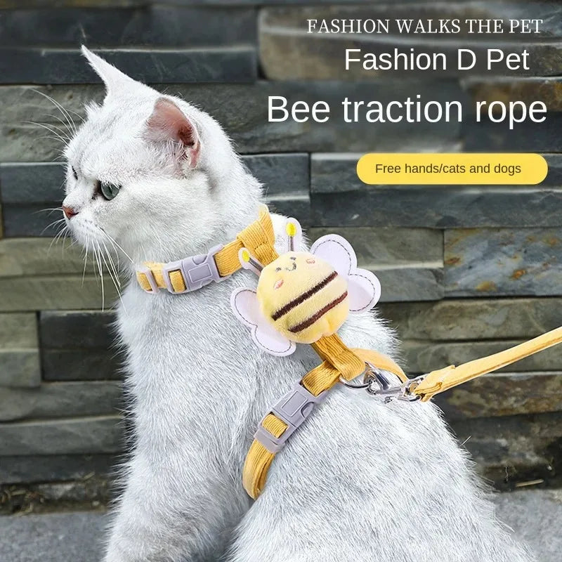Cat Harness and Leash Set – Adjustable Cartoon Bee Design