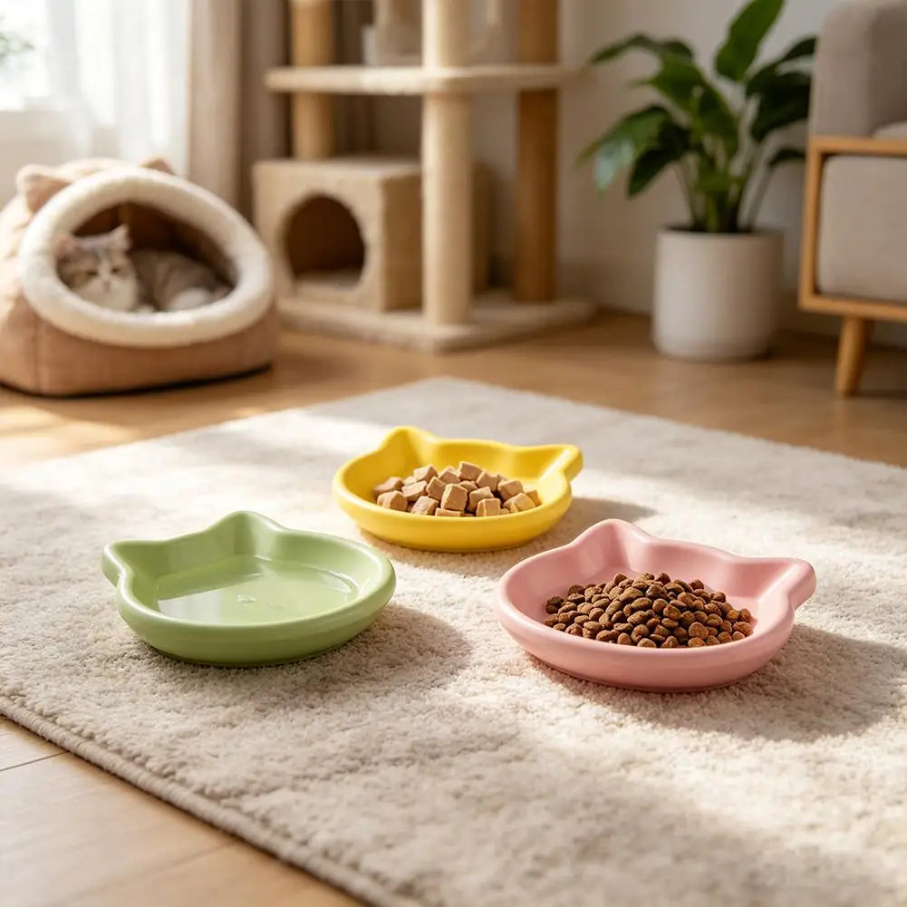 Cat Food Bowl – Shallow Plastic Cat Feeding Dish for Wet & Dry Food