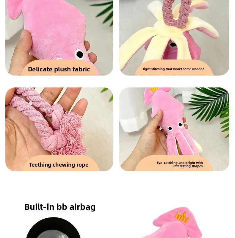 Plush Rope Dog Toy – Squeaky Octopus Tug & Chew Toy