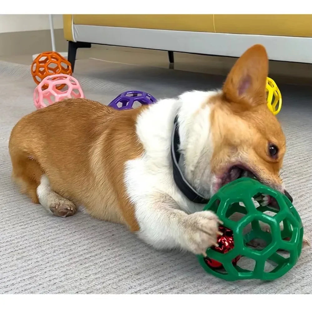 Dog Hollow Ball Toy Rubber Chew Toys for Dogs Cleaning Teeth Molar Bite Resistant Toy with Bell Puppy Training Game