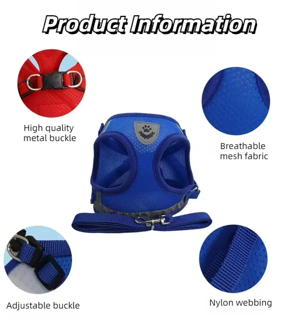 Cat Harness and Leash Set – Adjustable Reflective Mesh Vest