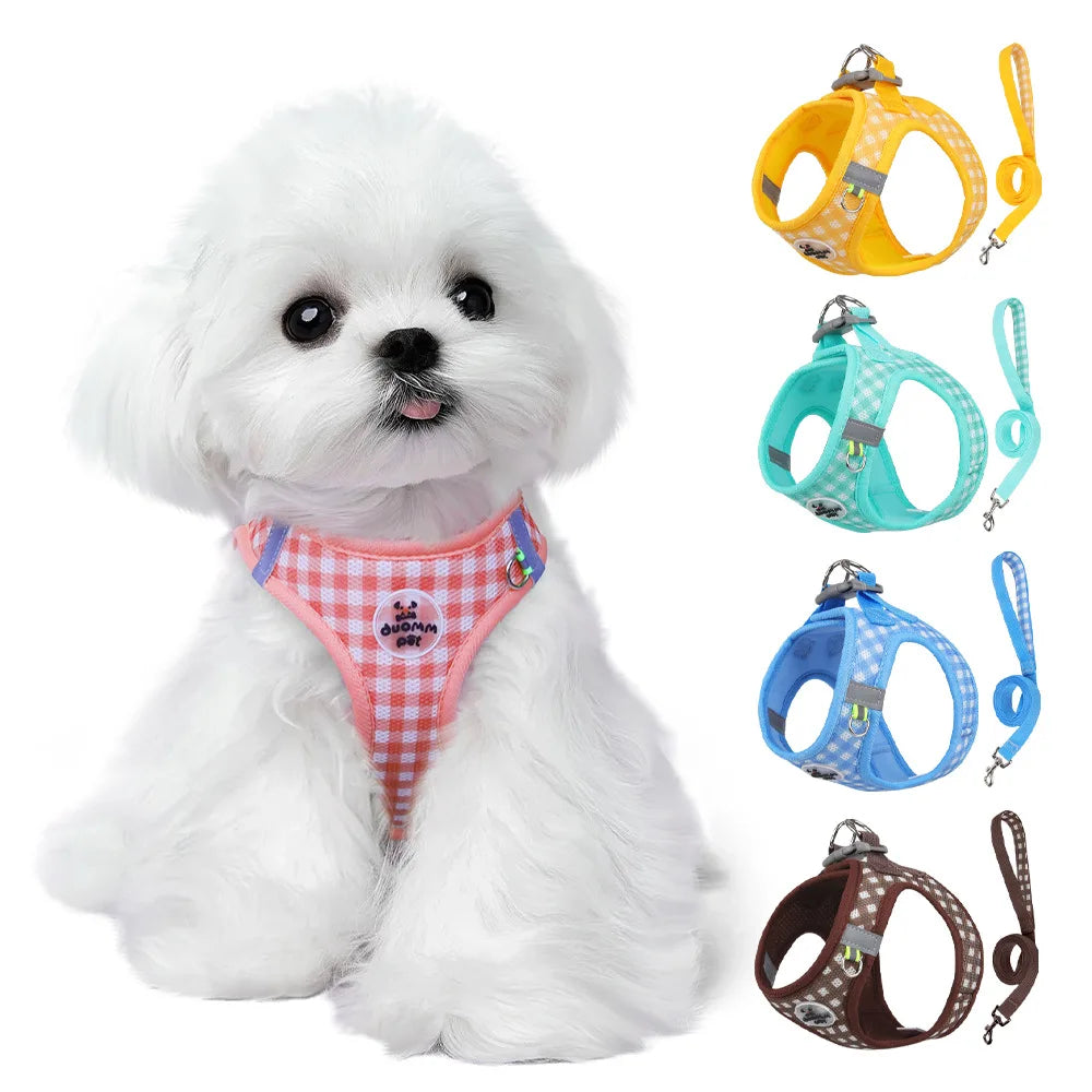 Reflective Cat Harness with Leash – Plaid Breathable Walking Kit
