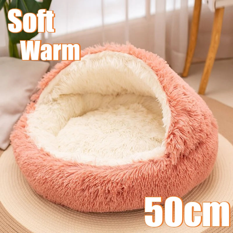 Covered Cat Bed – 2-in-1 Plush Cave Bed for Cats & Small Dogs