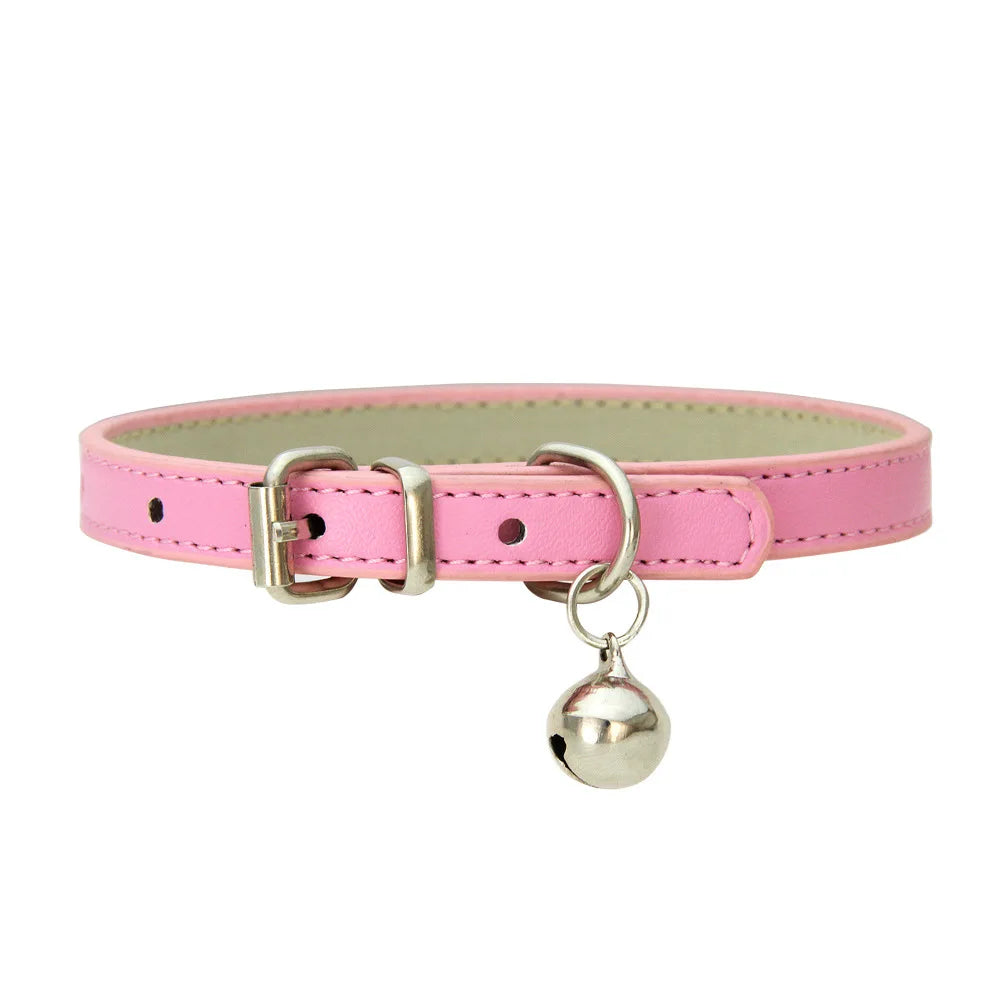 PU Leather Cat Collar Adjustable Soft Padded Pet Collar with Bell