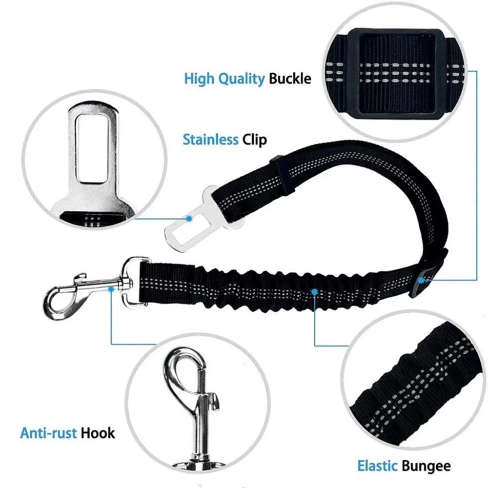 Adjustable Dog Car Seat Belt – Nylon Reflective Travel Harness
