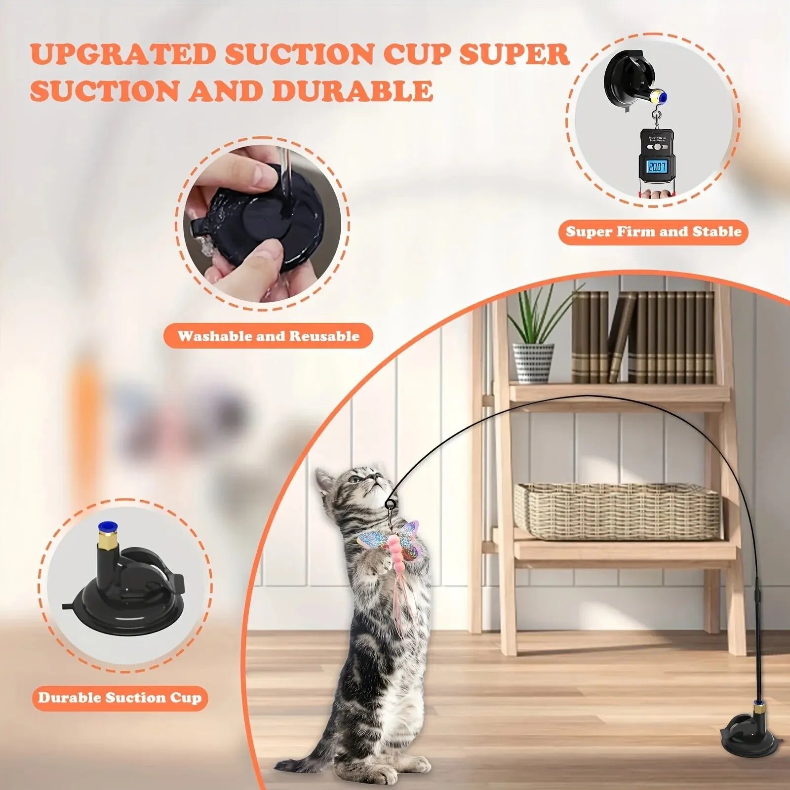 Interactive Cat Toy with Bell, Feather Wand & Suction Cup
