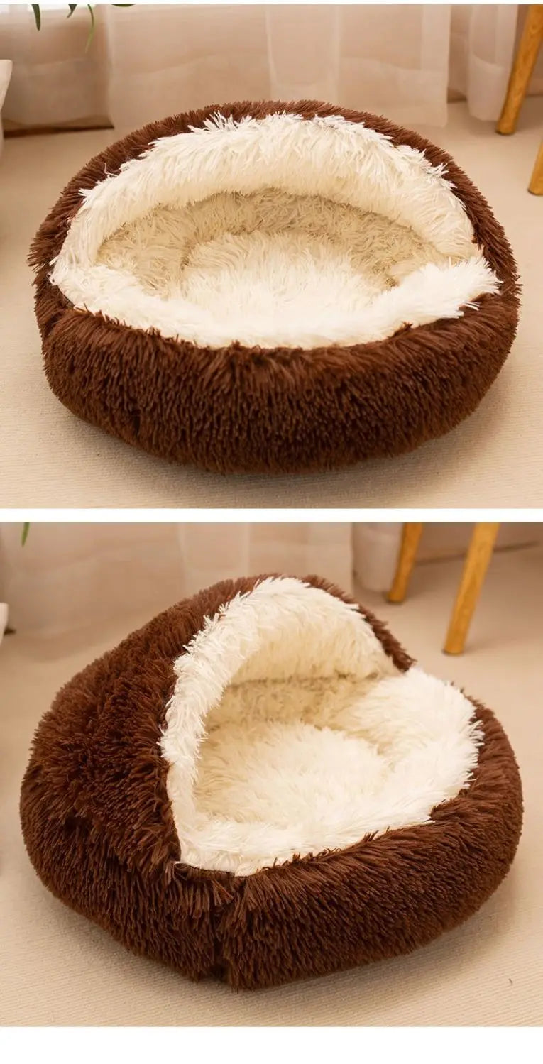 Covered Cat Bed – 2-in-1 Plush Cave Bed for Cats & Small Dogs